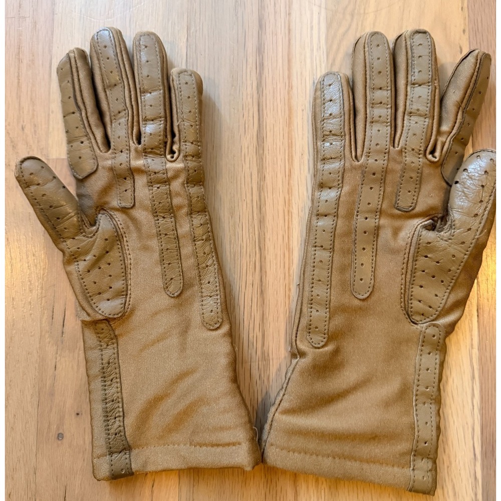Vintage 90s Isotoner Camel Tan Stretch Driving Gloves Chevron One Size